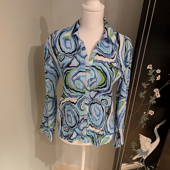 NICOLA Tops Y2k 200s Womens Md Button Down Shirt Mod Psychedelic nicola-tops-y2k-200s-womens-md-button-down-shirt-mod-psychedelic